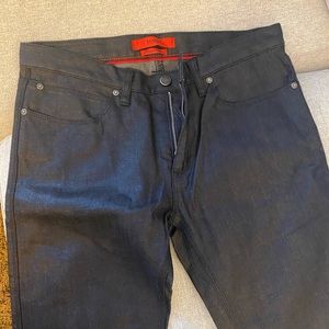 Hugo Boss, style 708, black with a wax sheen Japanese denim, 32W X 34L
